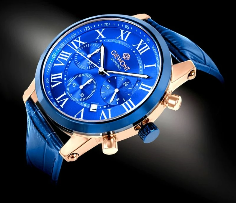 Orë dore meshkuj Giewont GW6260-A5 Copper Blue, rrip lëkure, blu