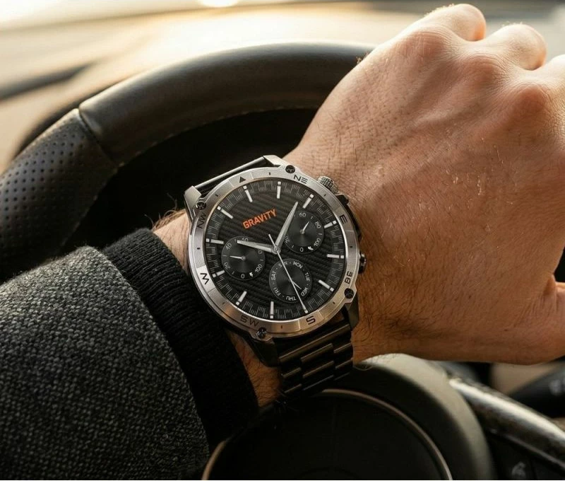 Smartwatch Gravity GT46-2, rrip silikoni dhe byzylyk çeliku, të zeza/blu