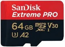 Kartelë memorje microSDXC SanDisk Extreme PRO 64GB, deri 200MB/s leximi & 90MB/s shkrimi, A2 C10 V30 UHS-I U3, me SD adapter, kuqe/zezë