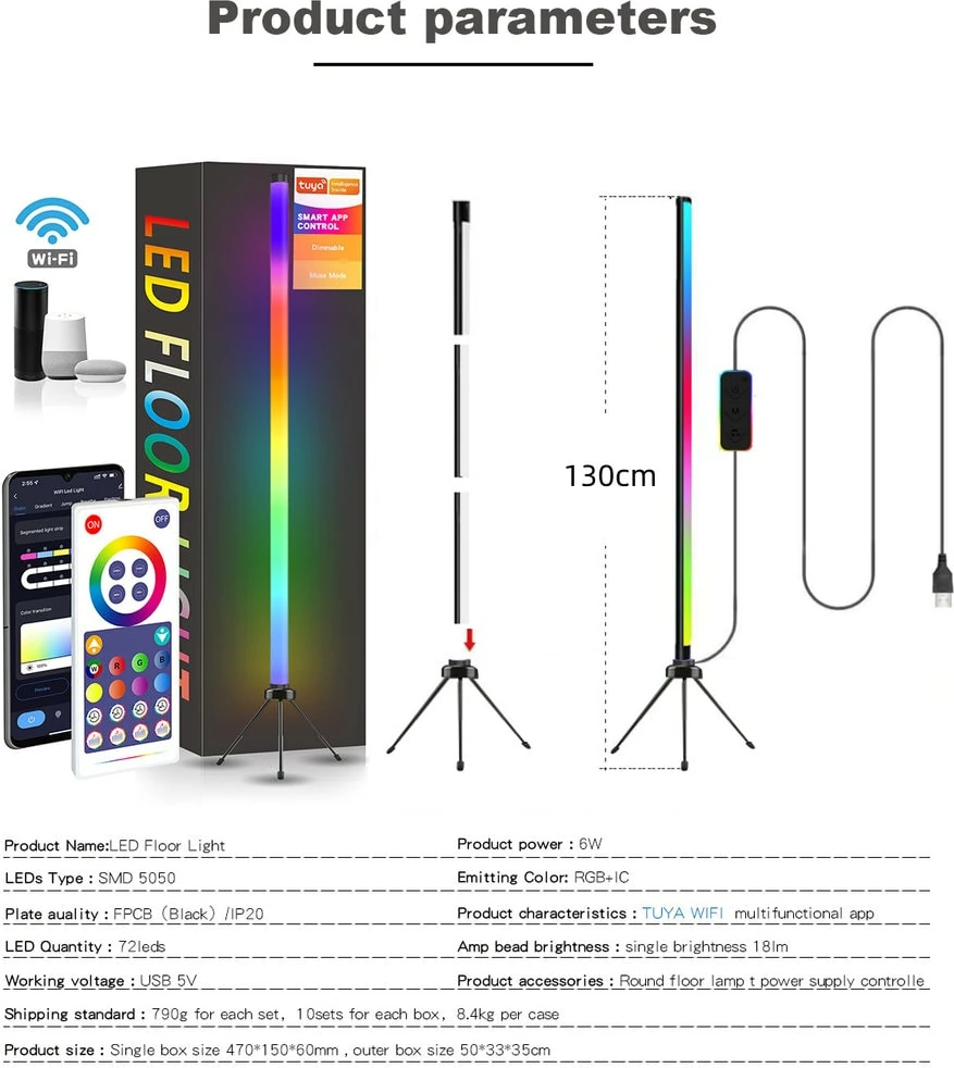Llambë LED Tech Time SAL-003 Floor Lamp-Single Side Lighting 3 Sections Splicing (WIFI model) L