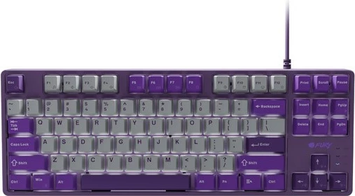 Tastierë mekanike Fury Kanabo K2 NFU-2350, USB me kabllo, Hot Swap, layout US QWERTY, ndriçim i bardhë, gri-vjollcë, set me 2 switch rezervë + puller
