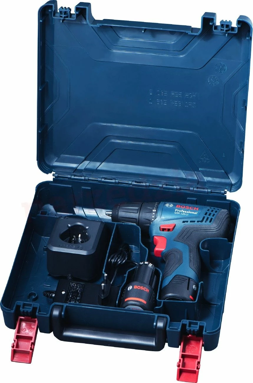 Trapan/vidalë me bateri Bosch GSR 120-LI 12 V, 2x 2 Ah, 30 Nm, mandrinë 10 mm, set me karikues + valixhe (06019G8000), blu