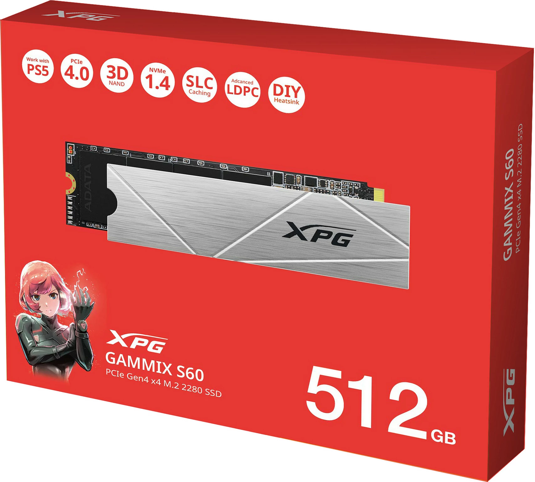 SSD i brendshëm ADATA XPG GAMMIX S60, M.2 NVMe PCIe 4.0, 512GB, 4700MB/s, me heatsink, i argjendtë