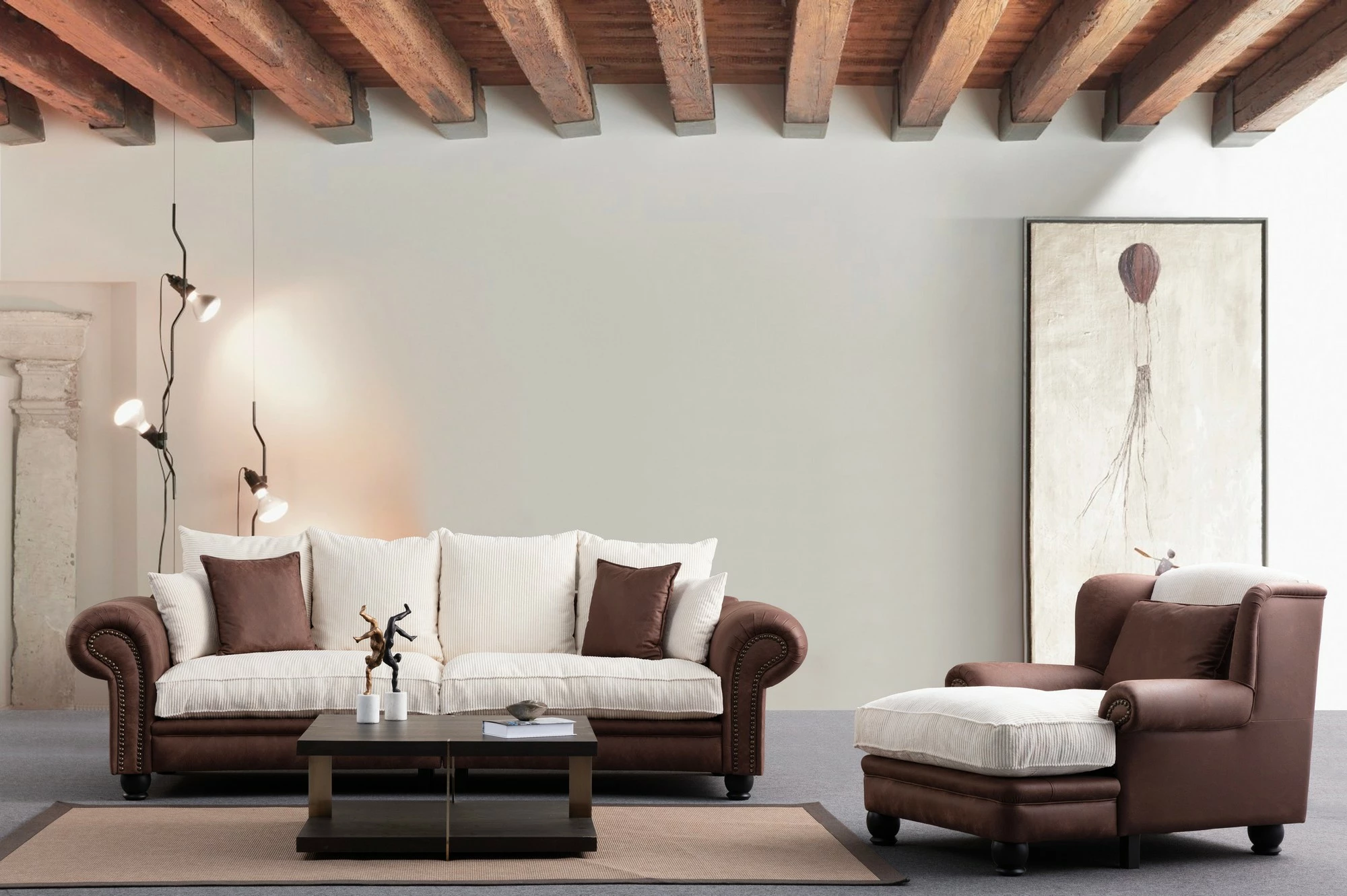 Divan treshe Atelier del Sofa, Fresno 3, kafe-bardhë