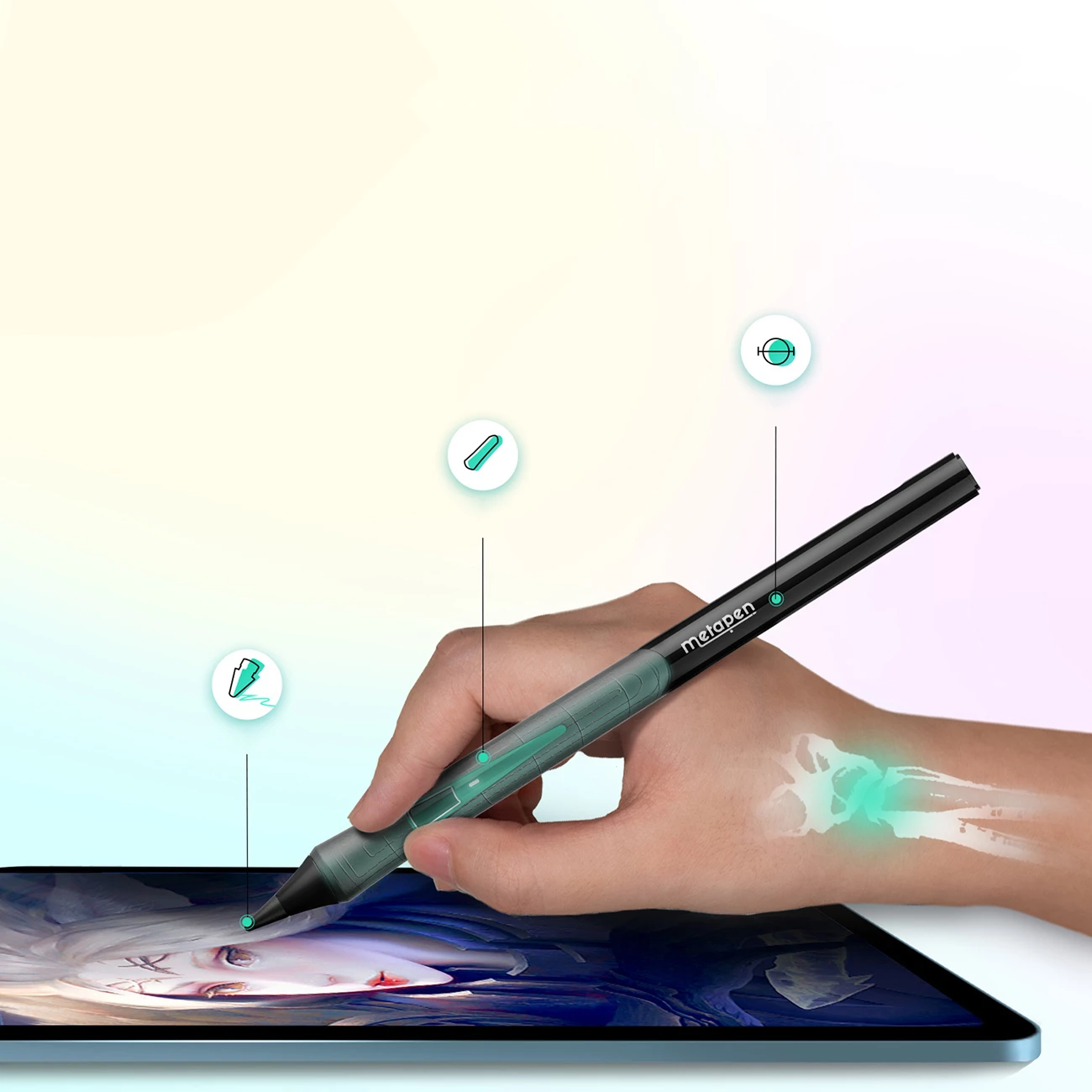 Stylus për iPad, Metapen Pencil D1, Bluetooth me buton anësor, saktësi 0.1 mm, USB‑C, i zi