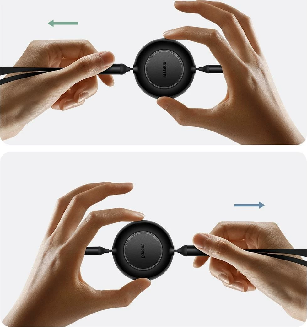 Kabllo USB Baseus Bright Mirror 2 CAMJ010101 3-në-1 retraktile 1.1 m 66W USB-A në USB-C/microUSB/Lightning, e zezë