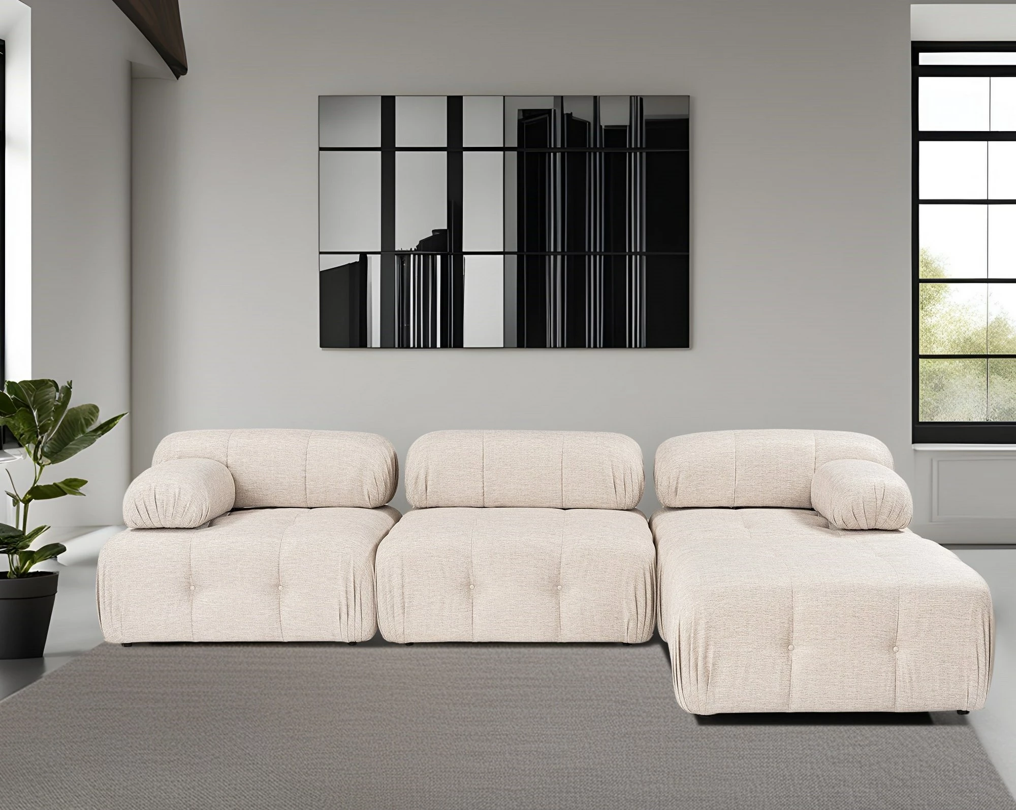 Këndare Atelier del Sofa Doblo 3 ulëse me pouffe, ngjyrë kafe e çelët