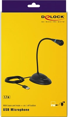 Mikrofon për PC DeLOCK 65871, USB-A, unidireksional, 16-bit/48 kHz, i zi