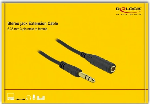 Kabllo zgjatëse jack stereo DeLOCK 6.35mm (Mashkull-Femër), 10m, e zezë