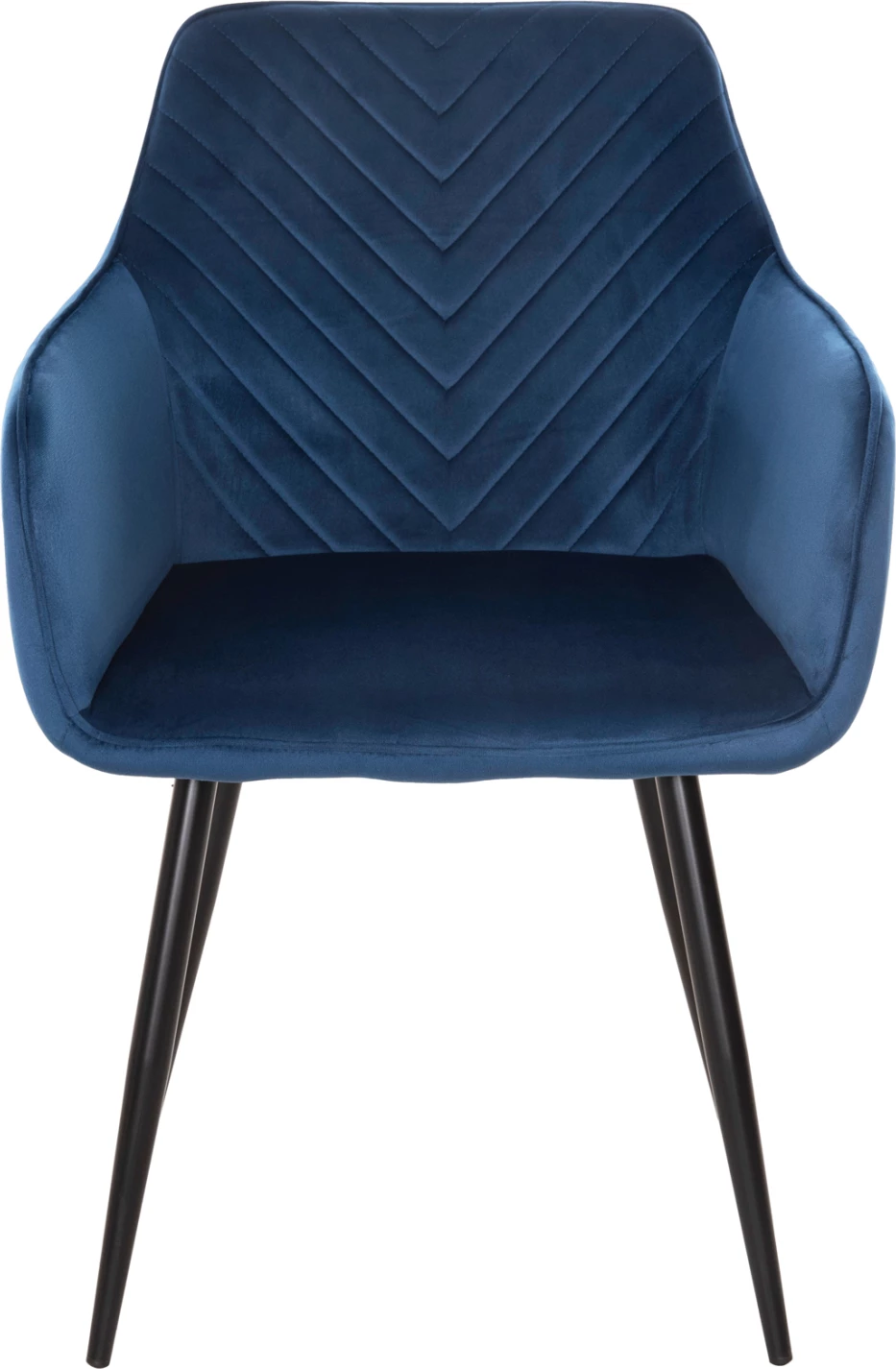 Karrige për ngrënie, kadife blu, këmbë metali të zeza, 57x56x84H cm