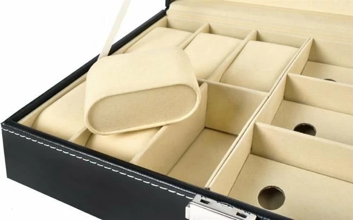 Organizer për ora dhe syze Ikonka 6+3 ndarje, me kyç, 33.5x20.5x8 cm, set me çelës, i zi