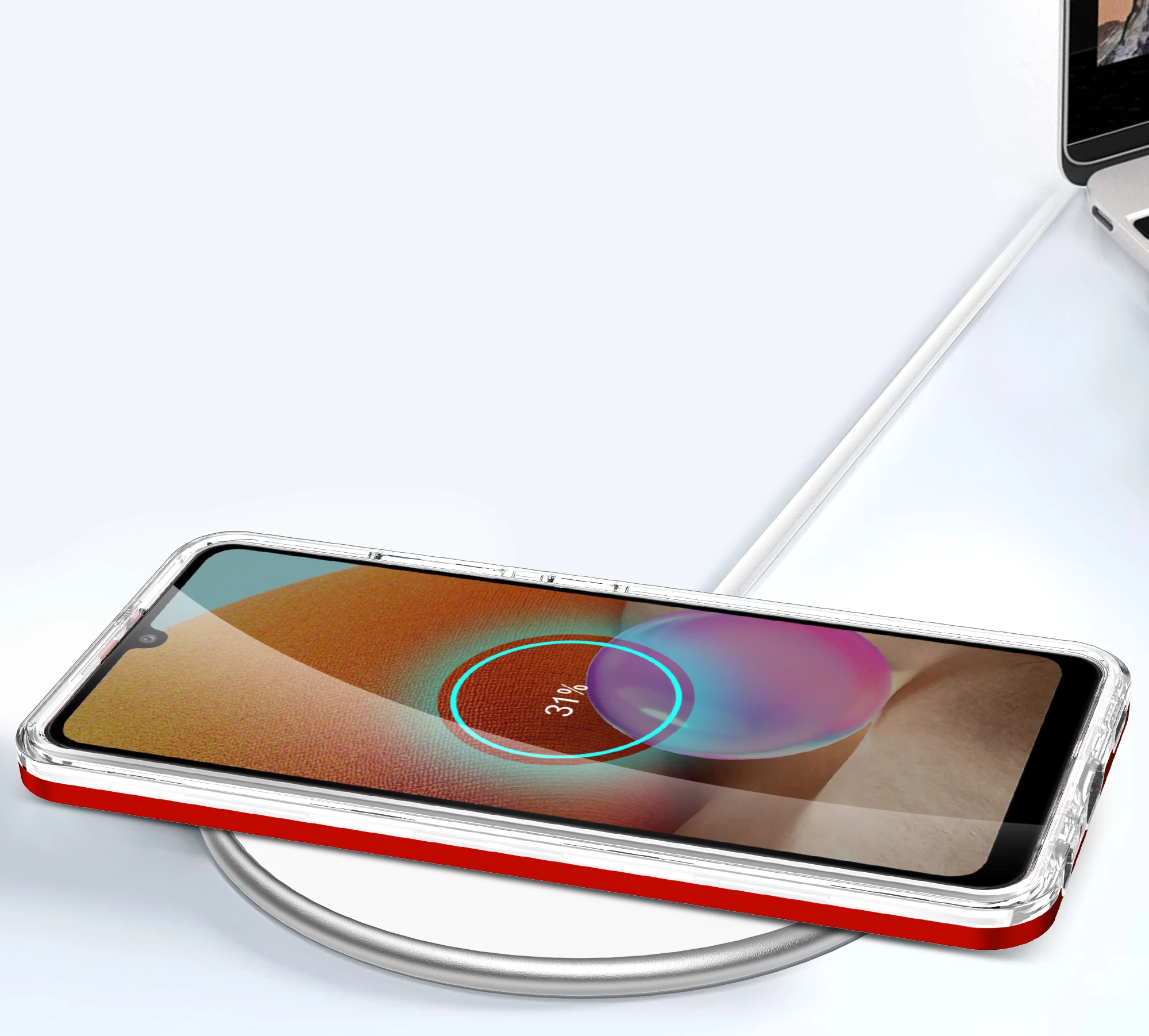 Mbështjellës Hurtel Hybrid Armor Clear 3 in 1 për Samsung Galaxy A32 5G, Transparent me të kuqe