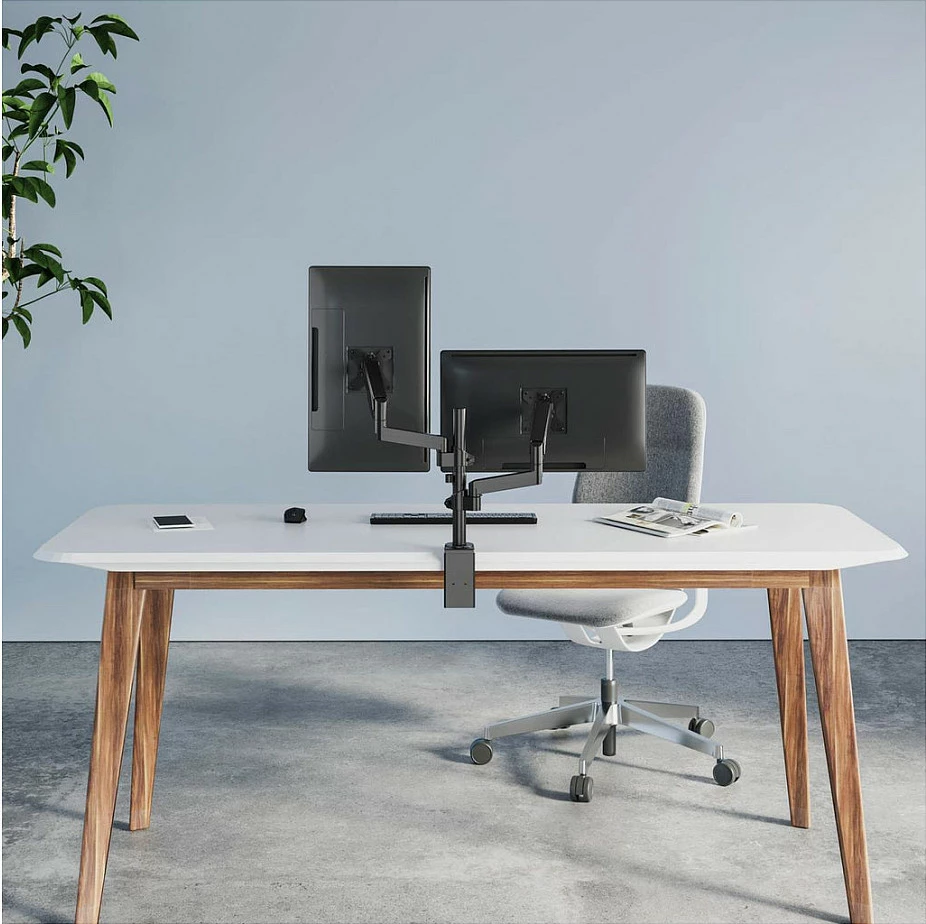Mbajtëse tavoline për dy monitorë MANHATTAN, krah me gas spring, 17"-32", VESA 75x75/100x100, deri 8kg, gri