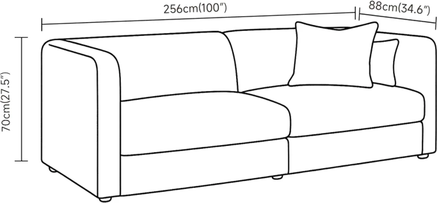 Kauç ALBA, 3 ulëse, ngjyrë e bardhë e zbehtë, 256x88x70cm