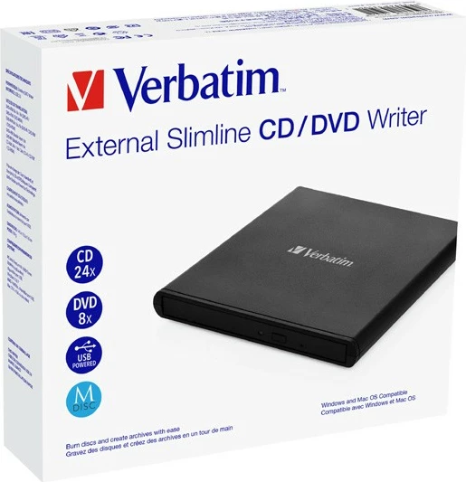 Shkrues ekstern CD/DVD Verbatim 53504, USB 2.0, M-DISC, Slim, i zi