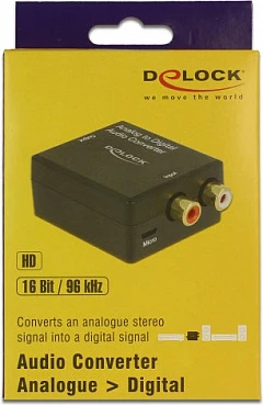 Konvertues audio DeLOCK 63468, Analog në Digital, RCA në S/PDIF/TOSLINK, 16-bit/96 kHz, i zi