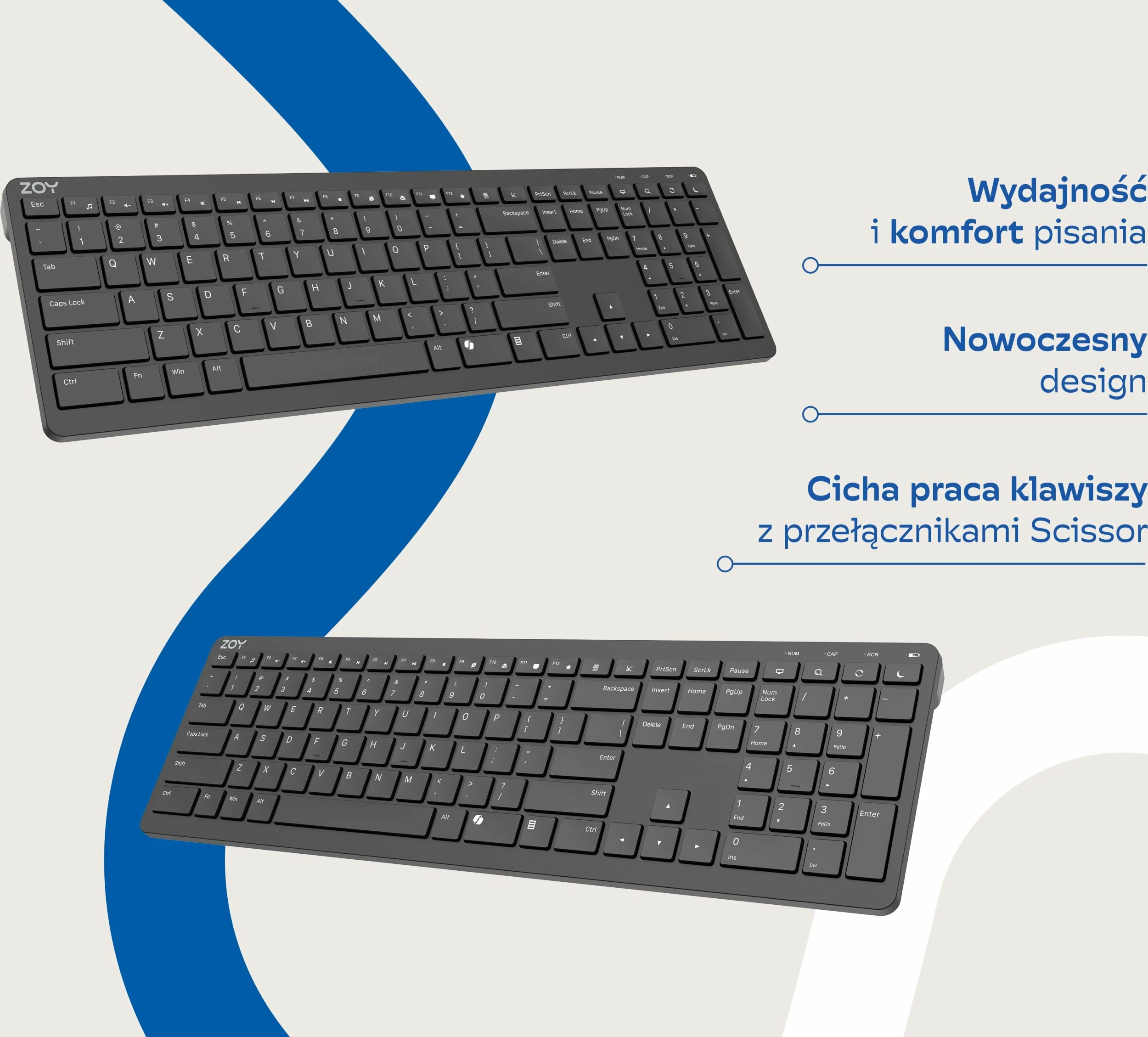 Tastierë wireless ZOY ZKB880 2.4GHz, US layout, 111 tasta, Scissor, e zezë