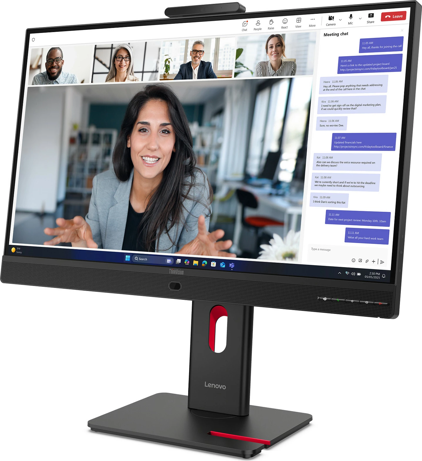 Monitor Lenovo ThinkVision T24-4v, 23.8", Full HD, kamerë+mikrofon+altoparlantë, USB hub, Eclipse Black