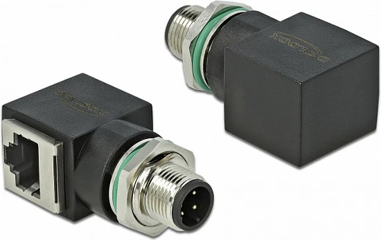Adapter Ethernet industrial DeLOCK 66313, M12 femër në RJ45 femër, Cat5e, i zi