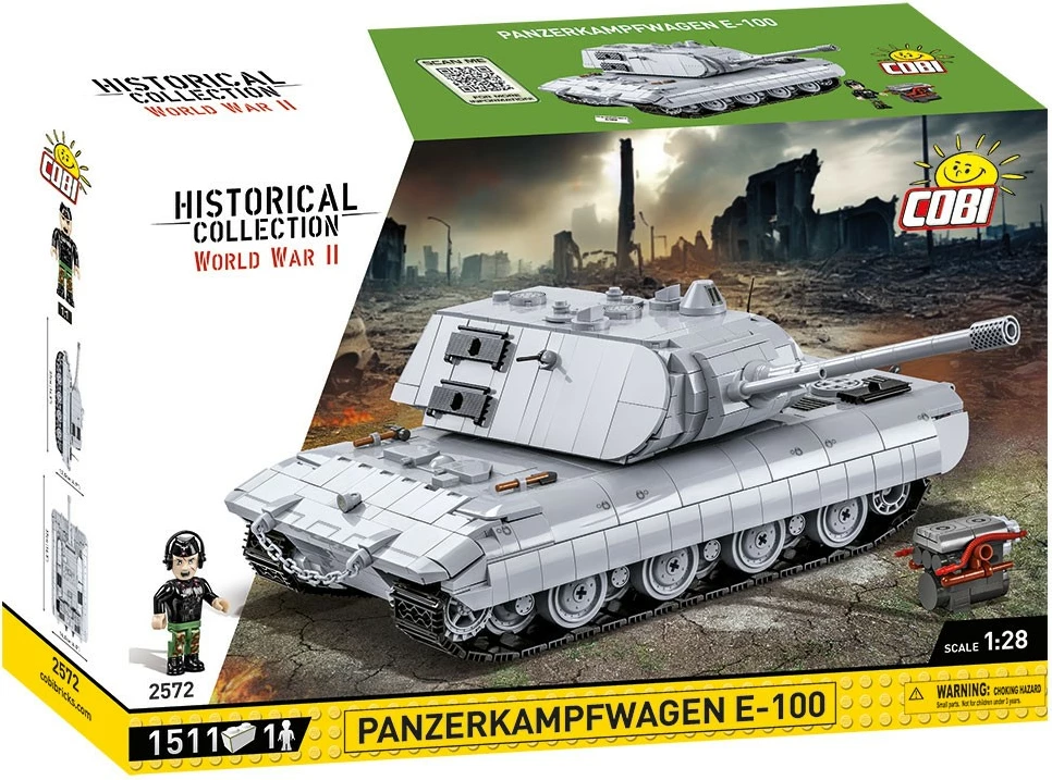 Set blloqesh Cobi Klocki Panzerkampfwagen E-100, 1511 pjesë, me figurë, Gri