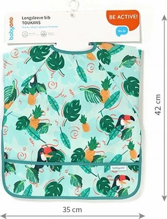 Përparëse ushqimi me mëngë të gjata BabyOno 1476/02 Toukans 74 x 36 cm, e papërshkueshme nga uji, 1 copë, shumëngjyrëshe