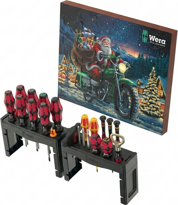 Kalendar Adventi Wera Adventskalender 2025, set veglash me kaçavida dhe bitë, kuqe/zi