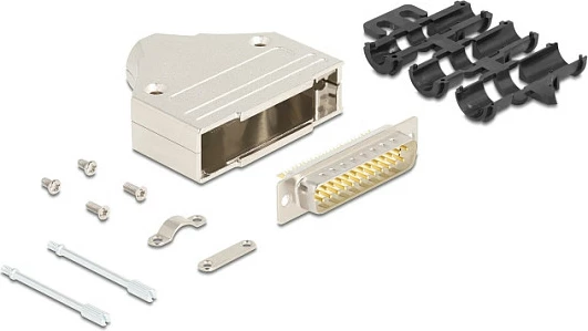 Konektor D-Sub DeLOCK DB25 25-pin mashkull, kasë metalike, i drejtë, argjendtë