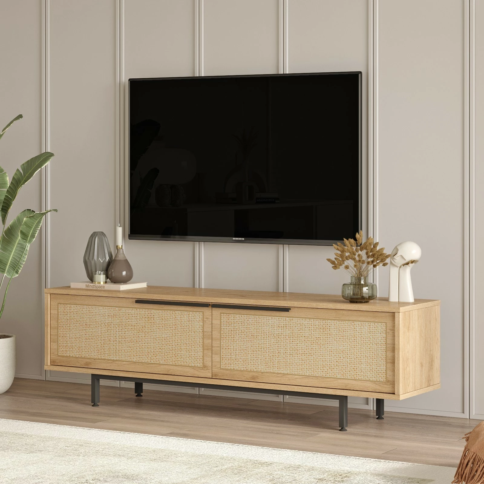 Komodë për TV, ngjyrë arrë dhe lis, Skye Decor, On1-Su