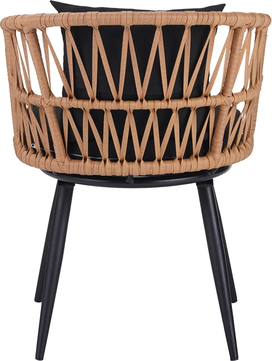 Karrige Naoki Pakoworld pe rattan -metal, përfundim natyral, këmbë/jastëk të zi, 62x60x80cm