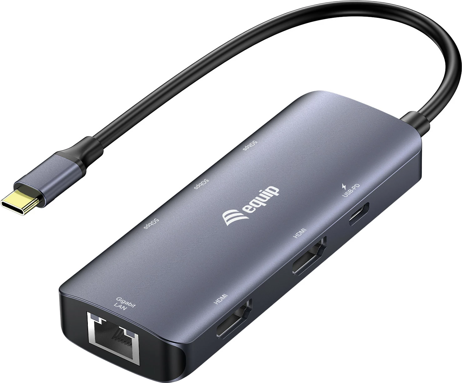 Adapter multiport USB-C EQUIP, 2x HDMI, RJ45, 2x USB-A, USB-C 3.2, gri