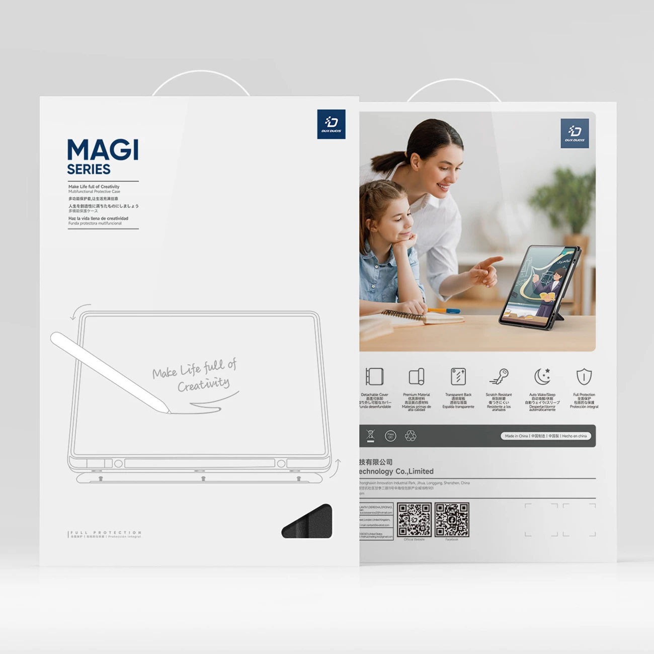 Mbështjellës për iPad Dux Ducis Magi për iPad Pro 13\" (2024/2025), me stand, me pjesë të pasme transparente të ndashme, i zi, në kuti