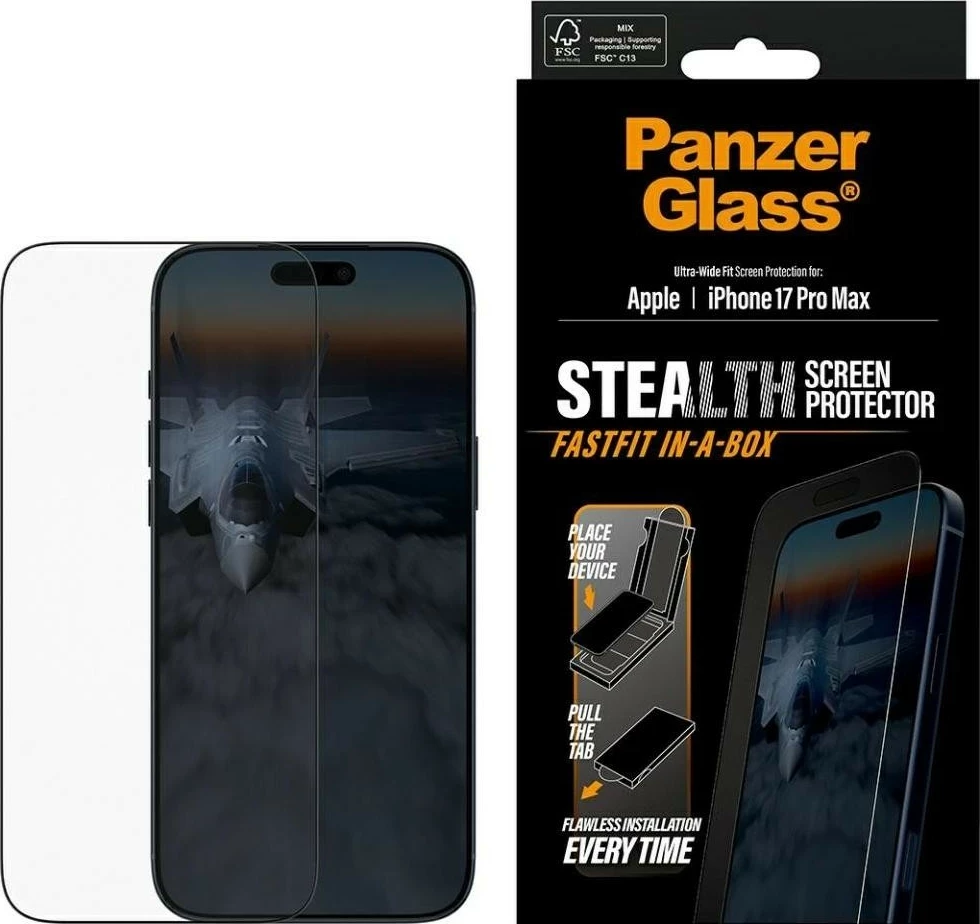 Xham mbrojtës PanzerGlass Stealth Ultra-Wide Fit Fastfit për iPhone 17 Pro Max transparent