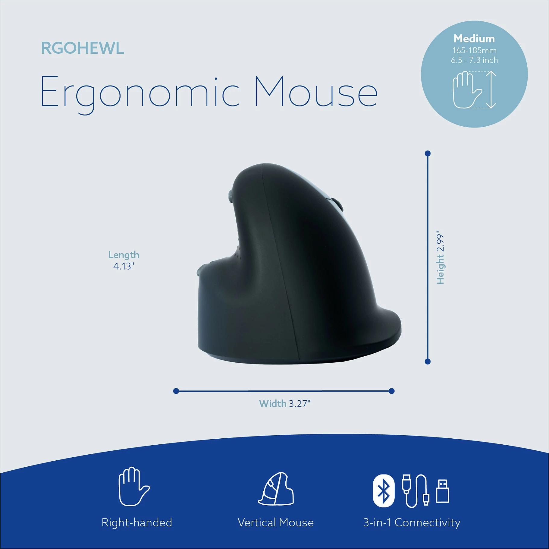 Maus R-Go HE ergonomik për të djathtën, Bluetooth, madhësi mesatare, zi/argjend