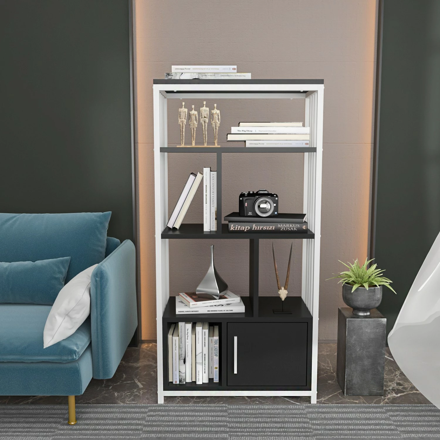 Raft librash Hanah Home, Valero, bardhë-antracit