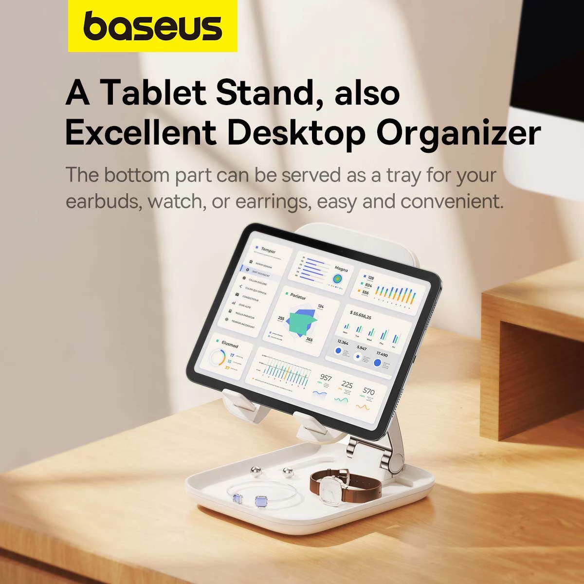 Mbajtëse tabletë Baseus BS-HP009 Seashell Series, e palosshme, e bardhë