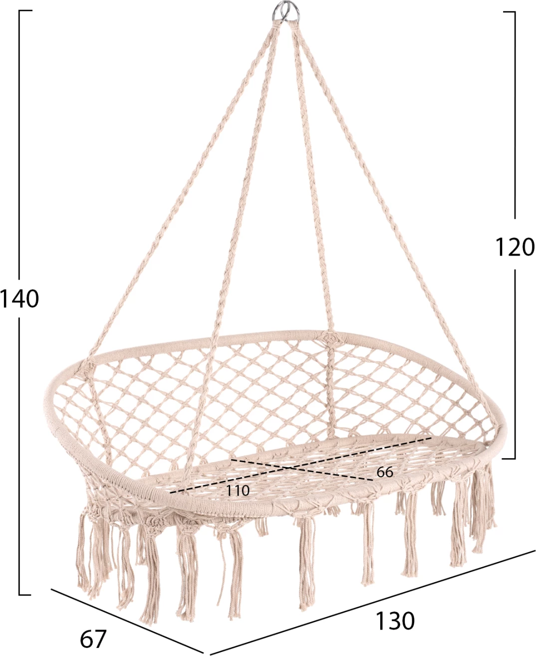 Folé varëse për dy persona, litar makrame, ngjyrë bezhë, FH5769, 130x67x120-140H cm