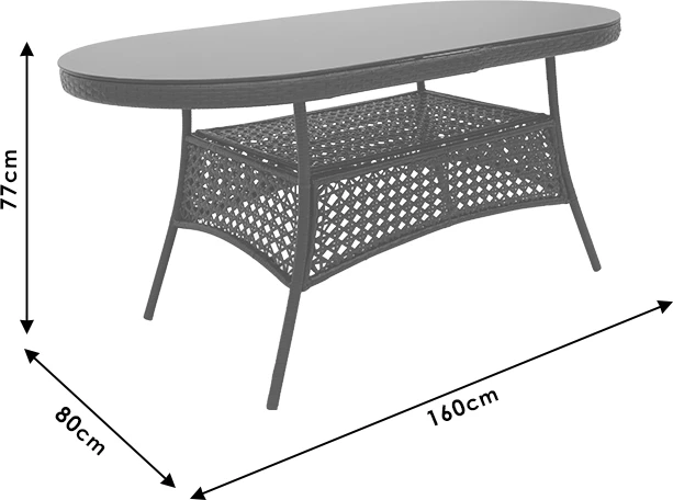Tavolinë për kopsht Cellin metal-pe rattan, ngjyrë kafe, 160x80x77cm
