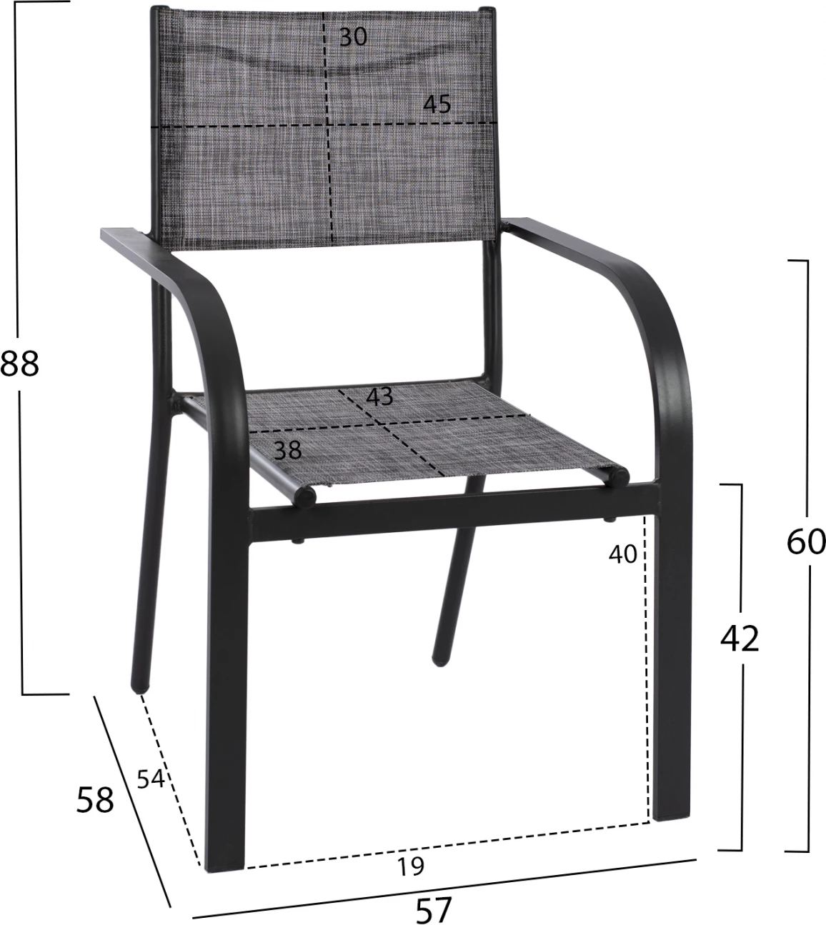 Set për darkë 7 pjesë tavolinë gri 150x90 dhe karrige me krahë textilene gri FH11532.01