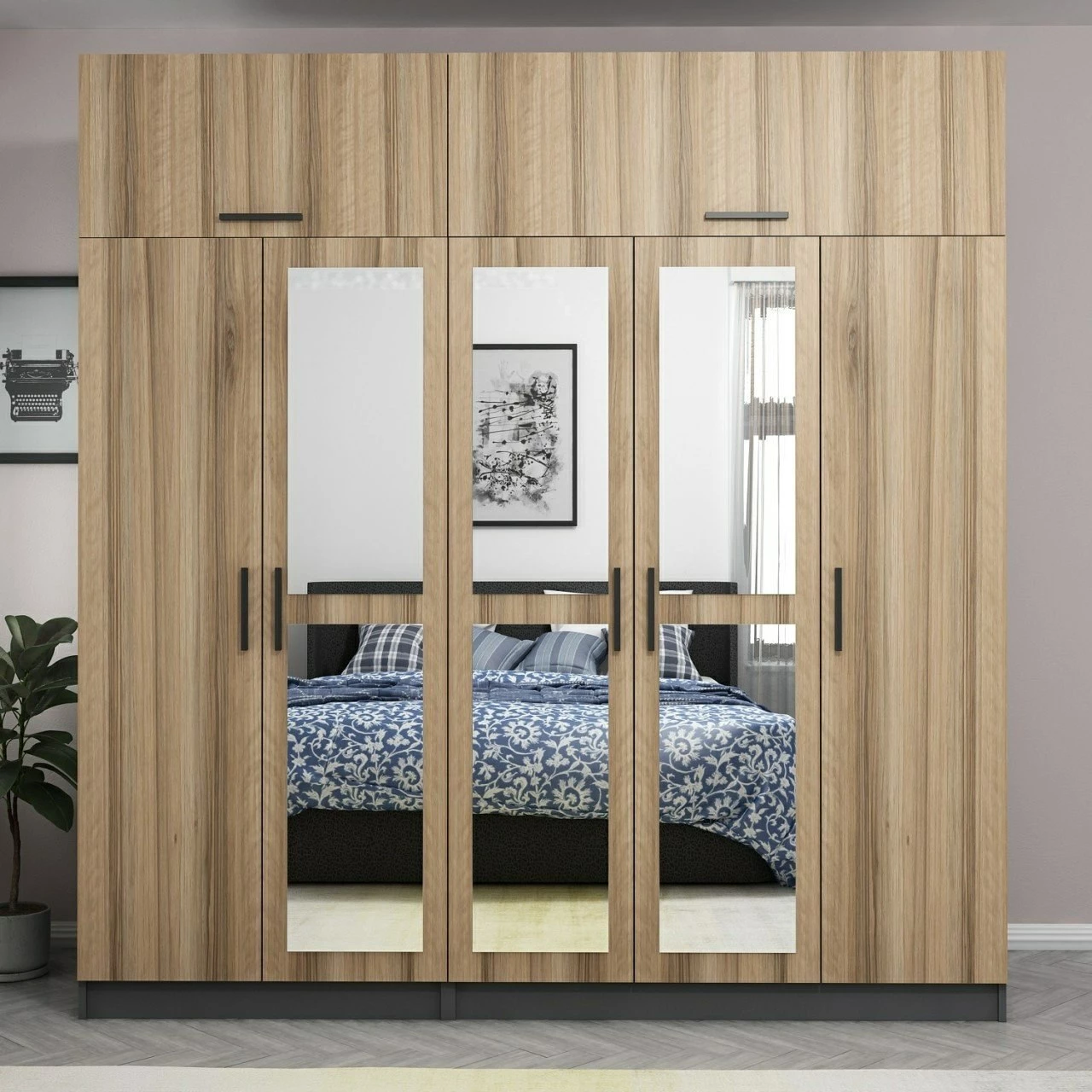 Dollap garderobe, ngjyrë dore, Skye Decor, 225x235x52cm, 9 pjesë