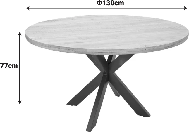 Tavolinë Royalty, dru mango i fortë, 4cm, ngjyrë natyrale, këmbë metalike të zeza, D130x77cm