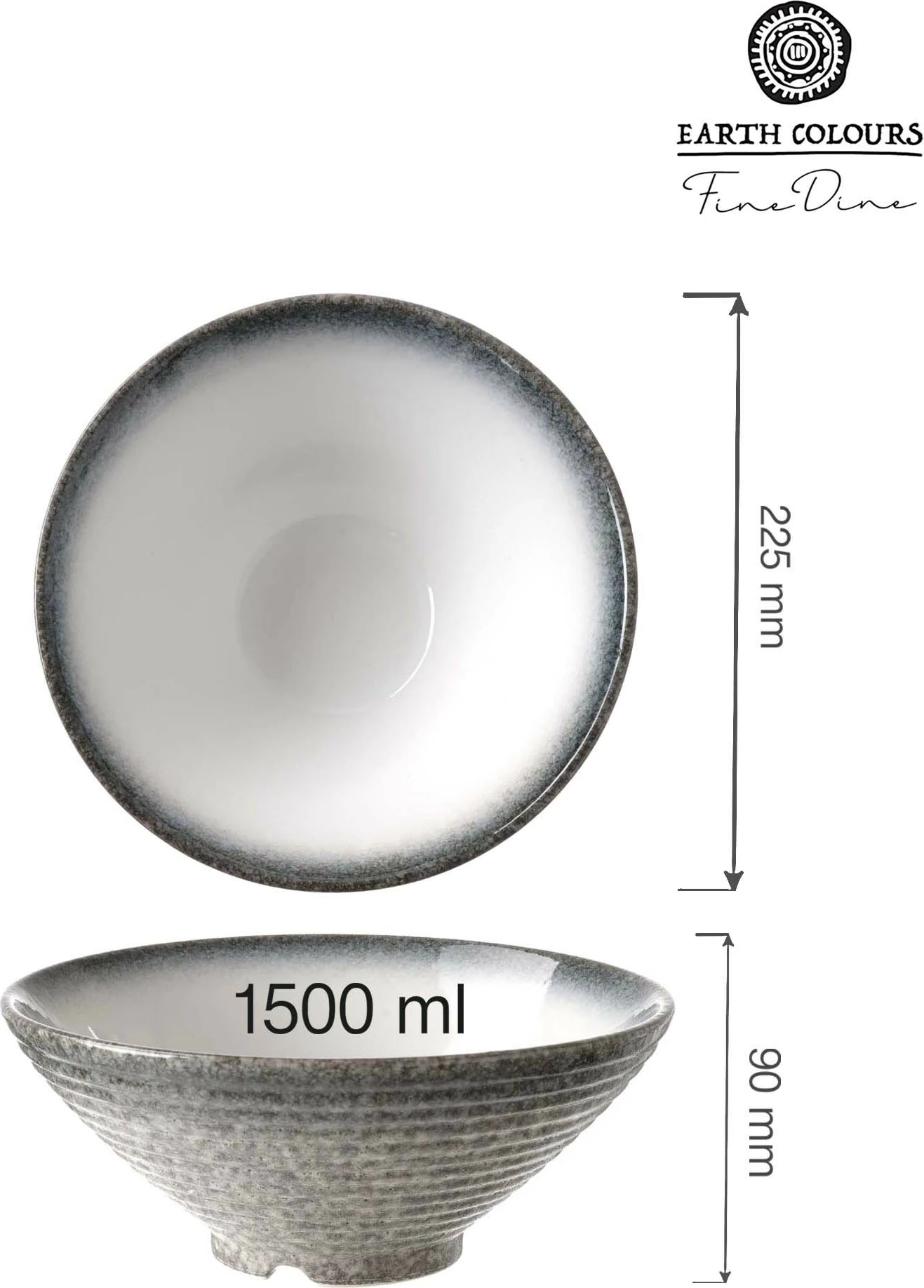 Tas konik Fine Dine Silk 1.5L 225x90mm gurëqeramikë, gri, set 2 copë