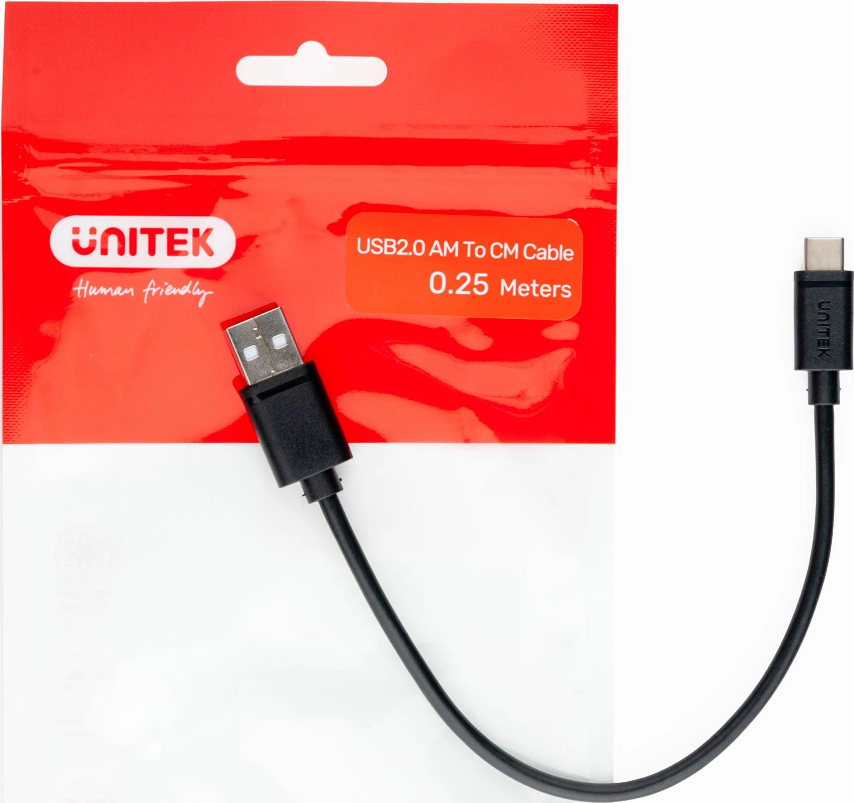 Kabllo USB Unitek Y-C480BK 0.25 m USB-A në USB-C USB 2.0, i zi
