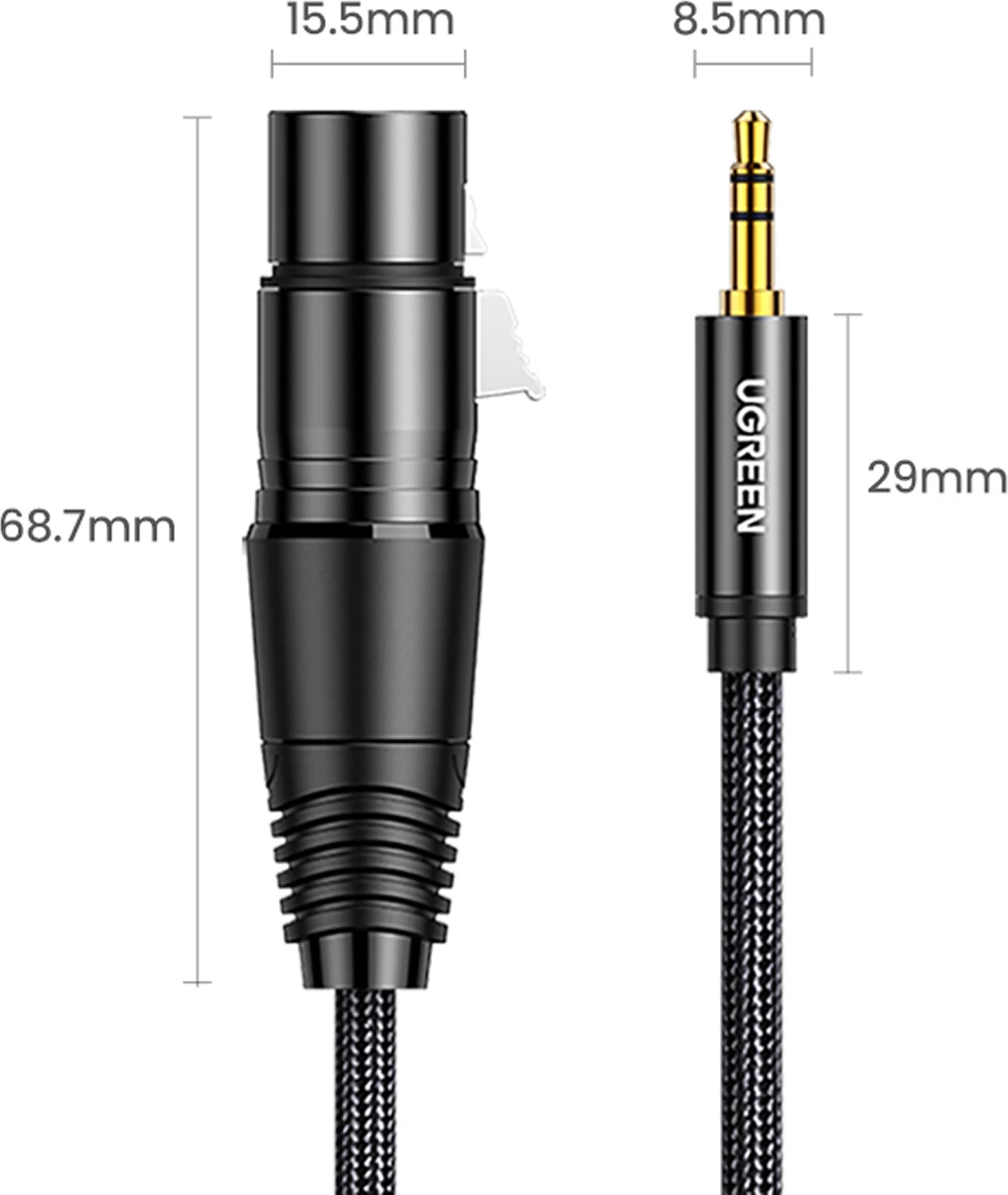 Kabllo audio Ugreen AV182, mini jack 3.5mm (mashkull) në XLR (femër), 1m, e zezë