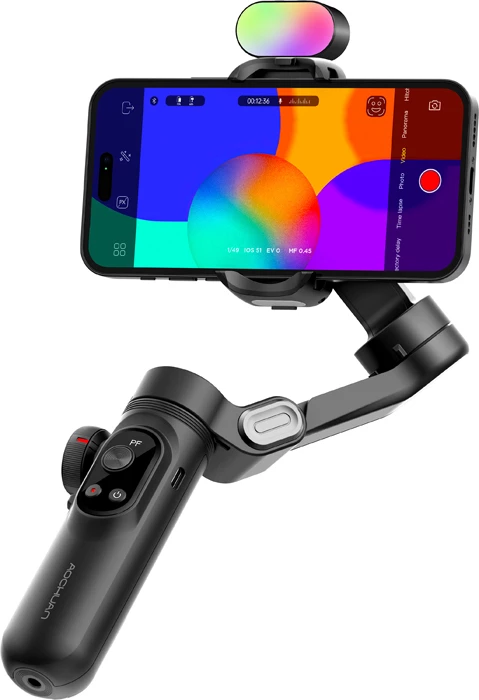 Gimbal AOCHUAN Smart X Pro 3-aksësh me dritë RGB, bateri 3200mAh, OLED, karikim wireless, set me tripod, i zi