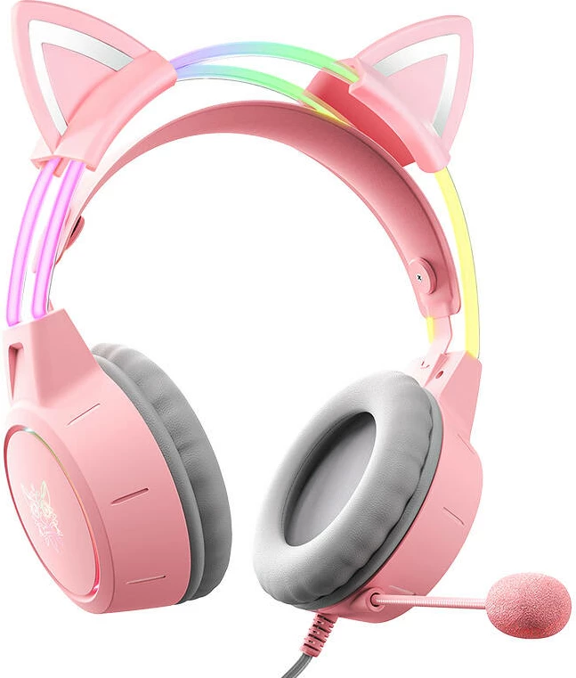 Kufje gaming ONIKUMA X15Pro me mikrofon, me veshë mace, Rozë