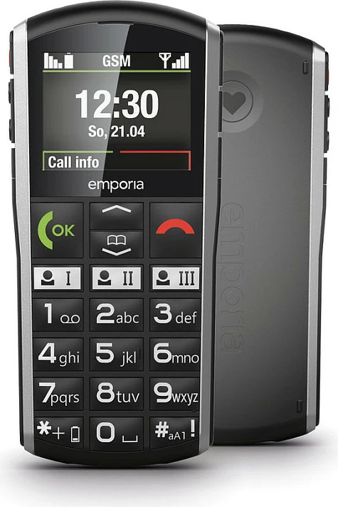 Celular Emporia SIMPLICITY, 2", 2G, butona të mëdhenj, IP54, 1200 mAh, i zi/argjend