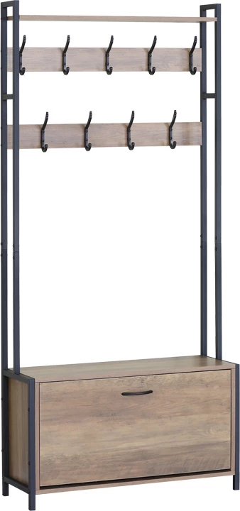 Njësi hyrëse Ventoria, ngjyrë lisi me metal të zi, 84x30x182cm