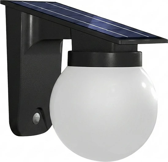 Llampë muri LED Synergy21, solare me bateri, top qumështor, e zezë