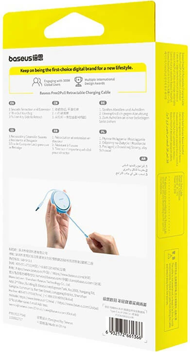 Kabllo USB-C në Lightning Baseus Free2Pull, 1m, 20W, Blu