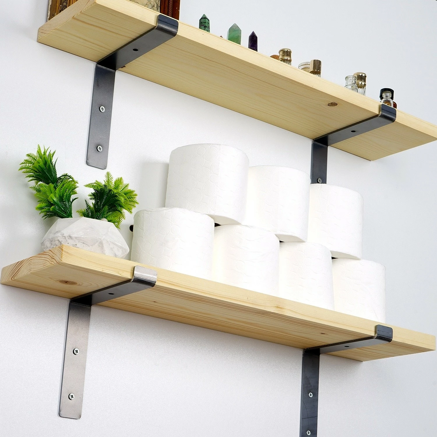 Raft dekorativ prej druri për mur, ngjyrë e zezë dhe arre, Skye Decor, Lam001